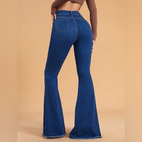 SOLD GORGEOUS SHEIN Medium Wash High Waisted Bell Bottom Stretch Jeans - Picture 3 of 11